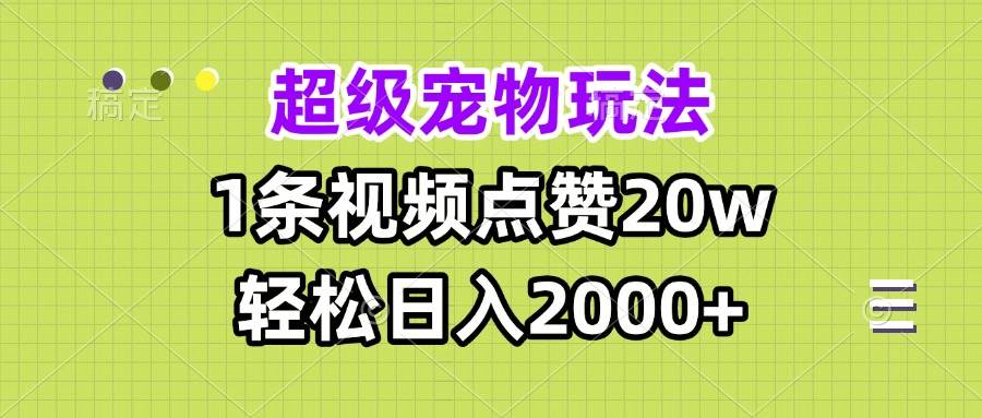 S超级宠物视频玩法，1条视频点赞20w，轻松日入2000+-小熊猫资源网