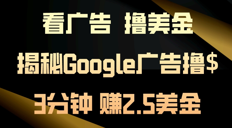 看广告，撸美金！3分钟赚2.5美金！日入200美金不是梦！揭秘Google广告…S-小熊猫资源网