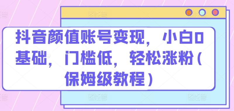 S抖音颜值账号变现，小白0基础，门槛低，​轻松涨粉(保姆级教程)【揭秘】-小熊猫资源网